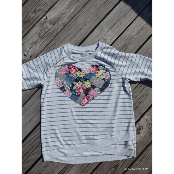 Custom Patchwork Heart Sweatshirt Striped Upcycled Boho reworked Ooak - Picture 2 of 10